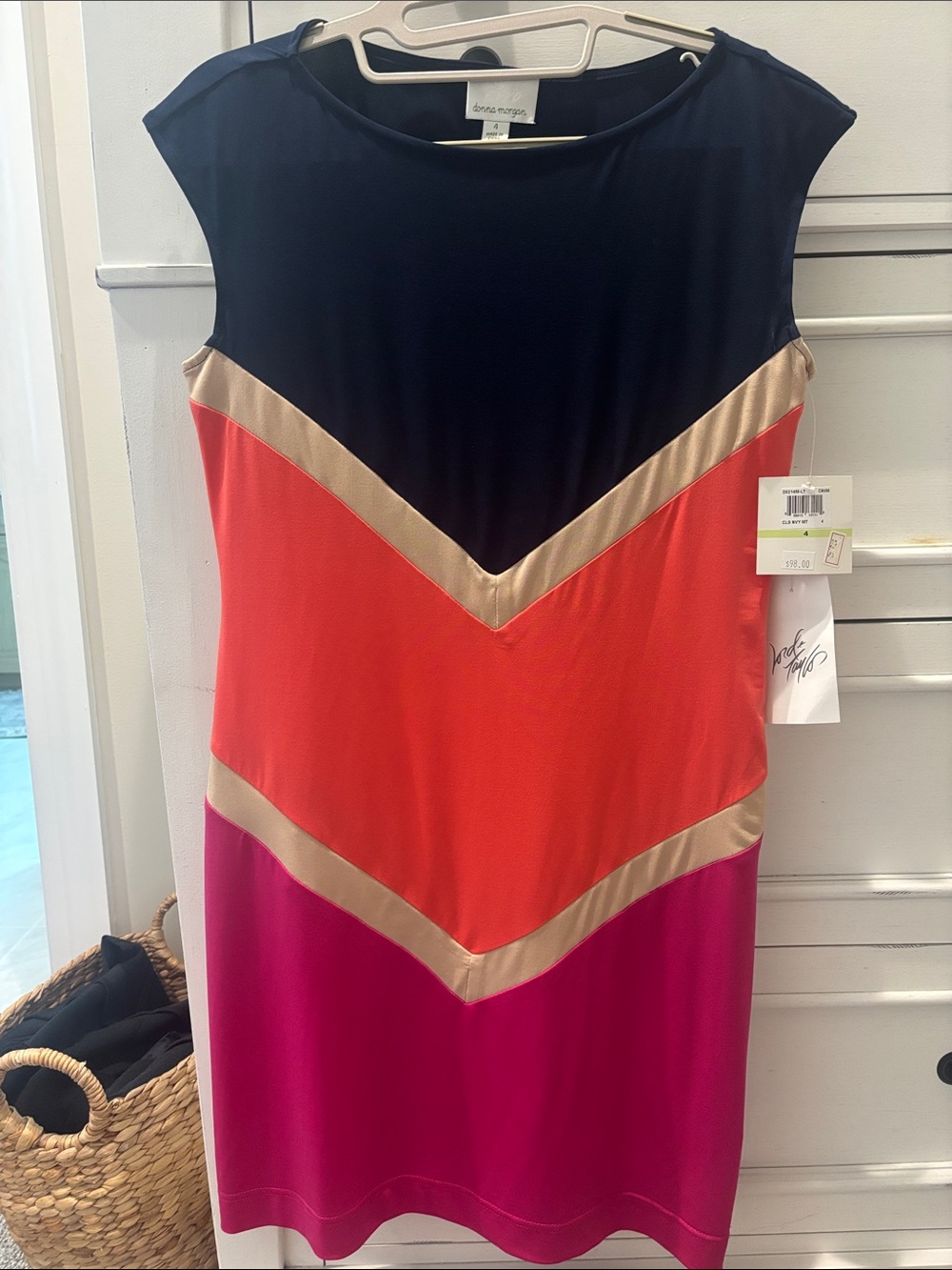 Donna Morgan Black, Coral & Fuchsia Colorblock Mini Dress